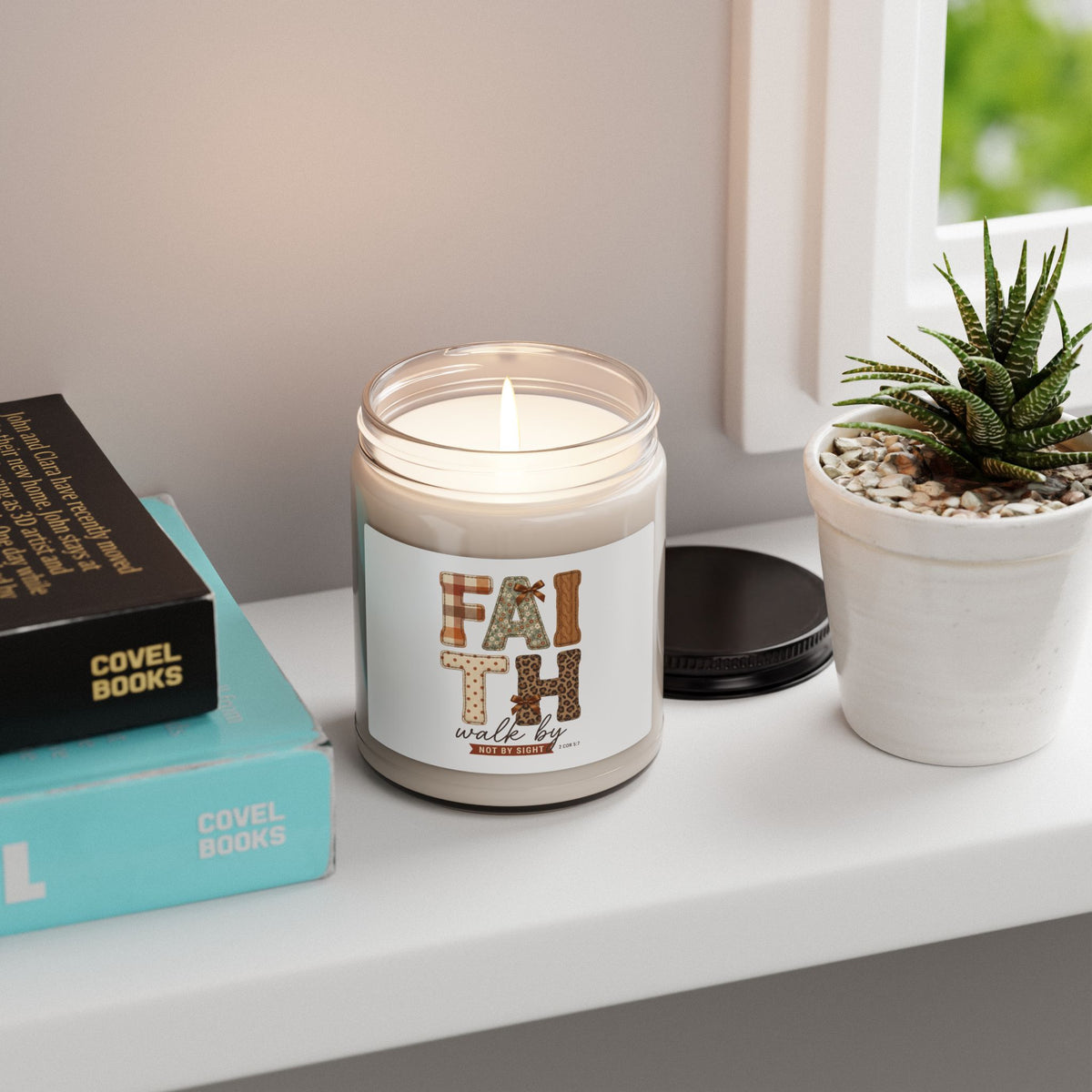 Faith Walks By Night Soy Candle | Christian Autumn, Fall Plaid Leaf