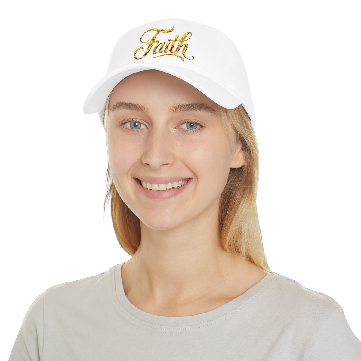 Faith Embroidered Baseball Cap - Gold Script Low Profile Hat
