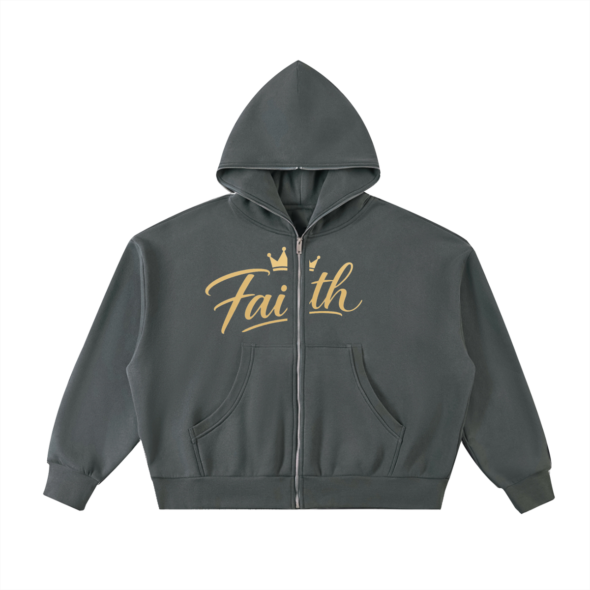 Fleeced Full-Zip Boxy Hoodie