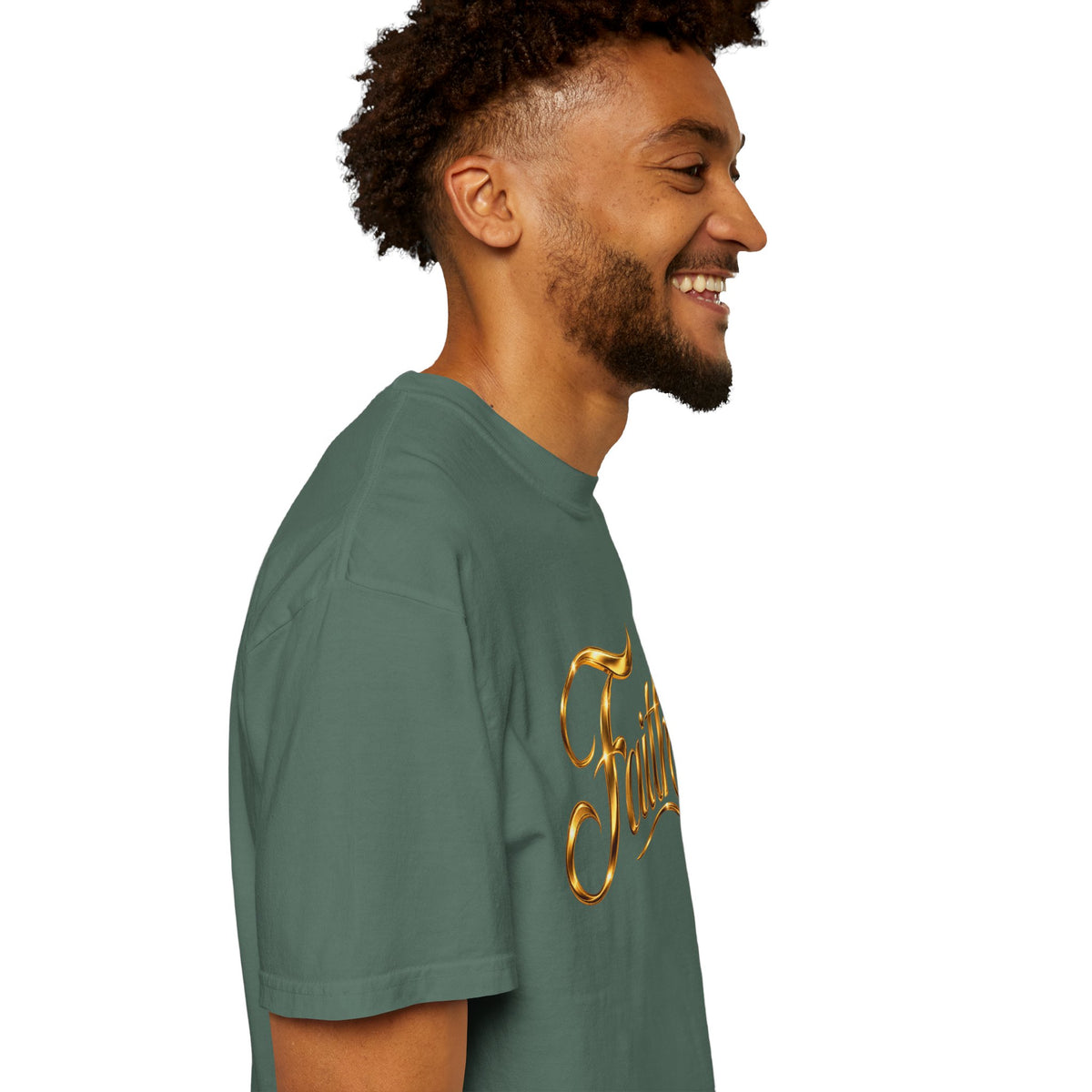 Faith Script T-Shirt — Gold Calligraphy Faith Tee