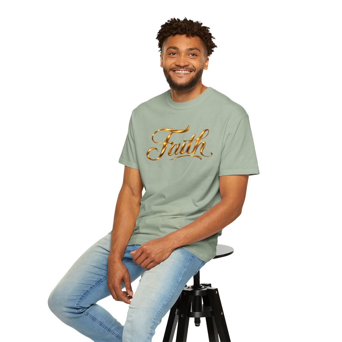 Faith Script T-Shirt — Gold Calligraphy Faith Tee