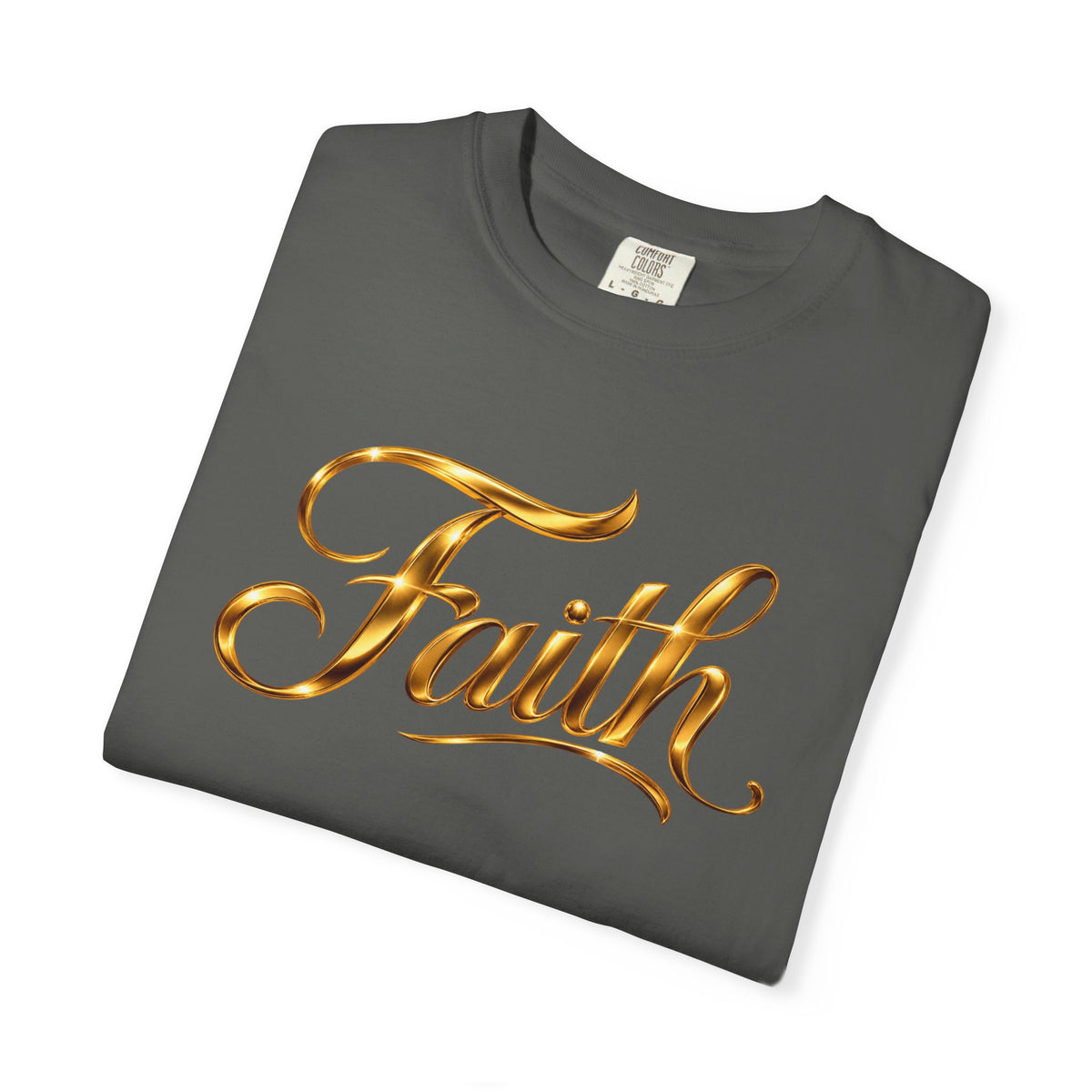 Faith Script T-Shirt — Gold Calligraphy Faith Tee