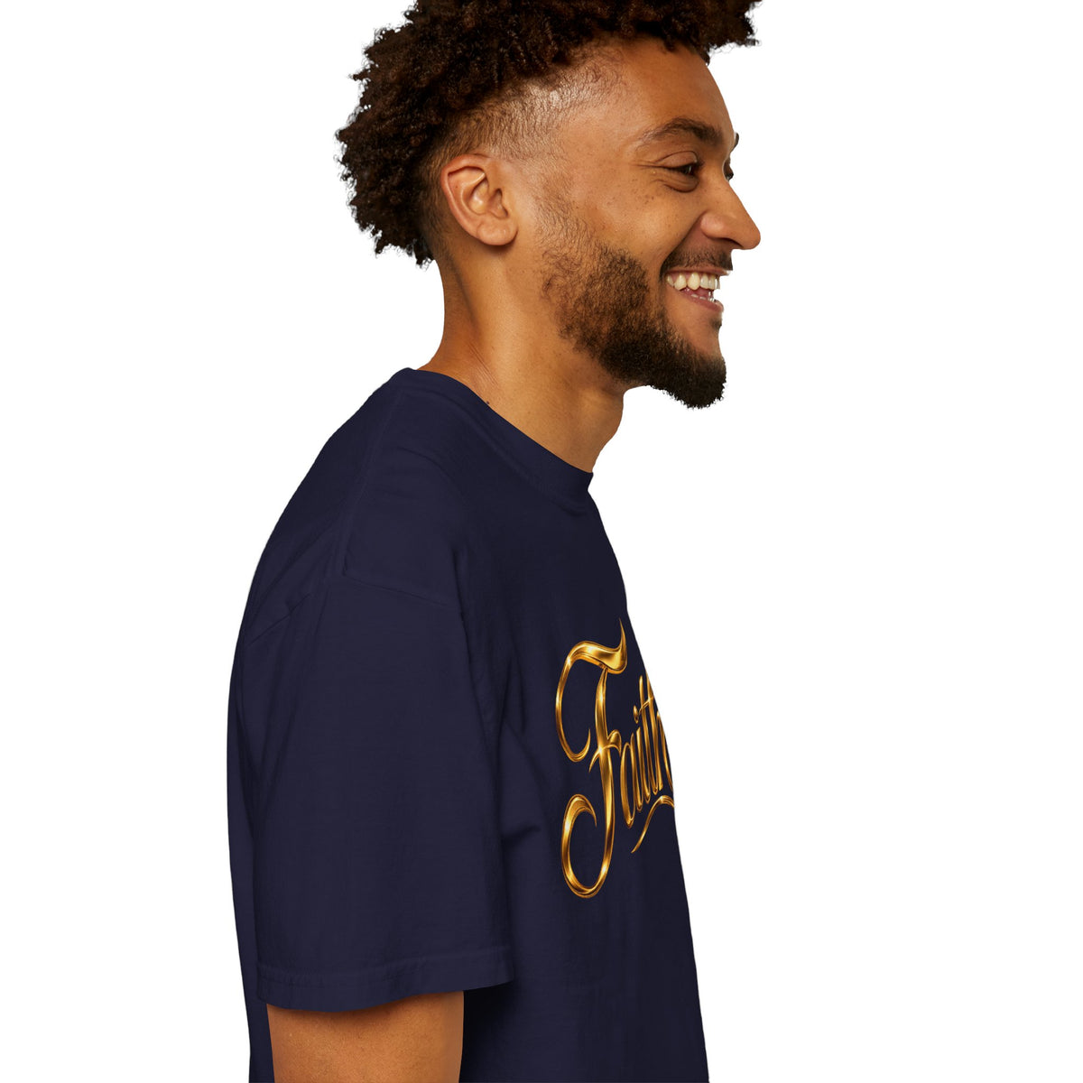 Faith Script T-Shirt — Gold Calligraphy Faith Tee