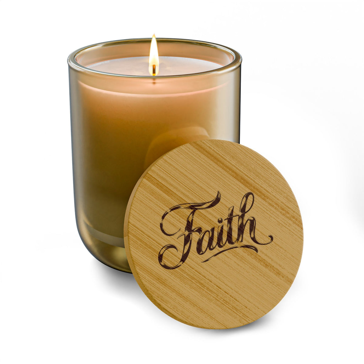 Engraved "Faith" Soy Candle — 14oz Scented Candle with Bamboo Lid
