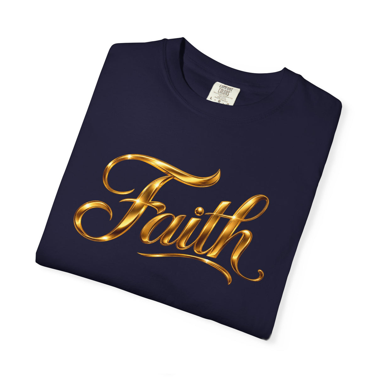 Faith Script T-Shirt — Gold Calligraphy Faith Tee