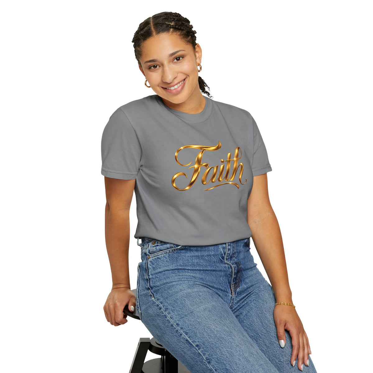Faith Script T-Shirt — Gold Calligraphy Faith Tee