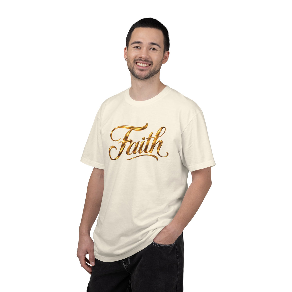 Faith Script T-Shirt — Gold Calligraphy Faith Tee