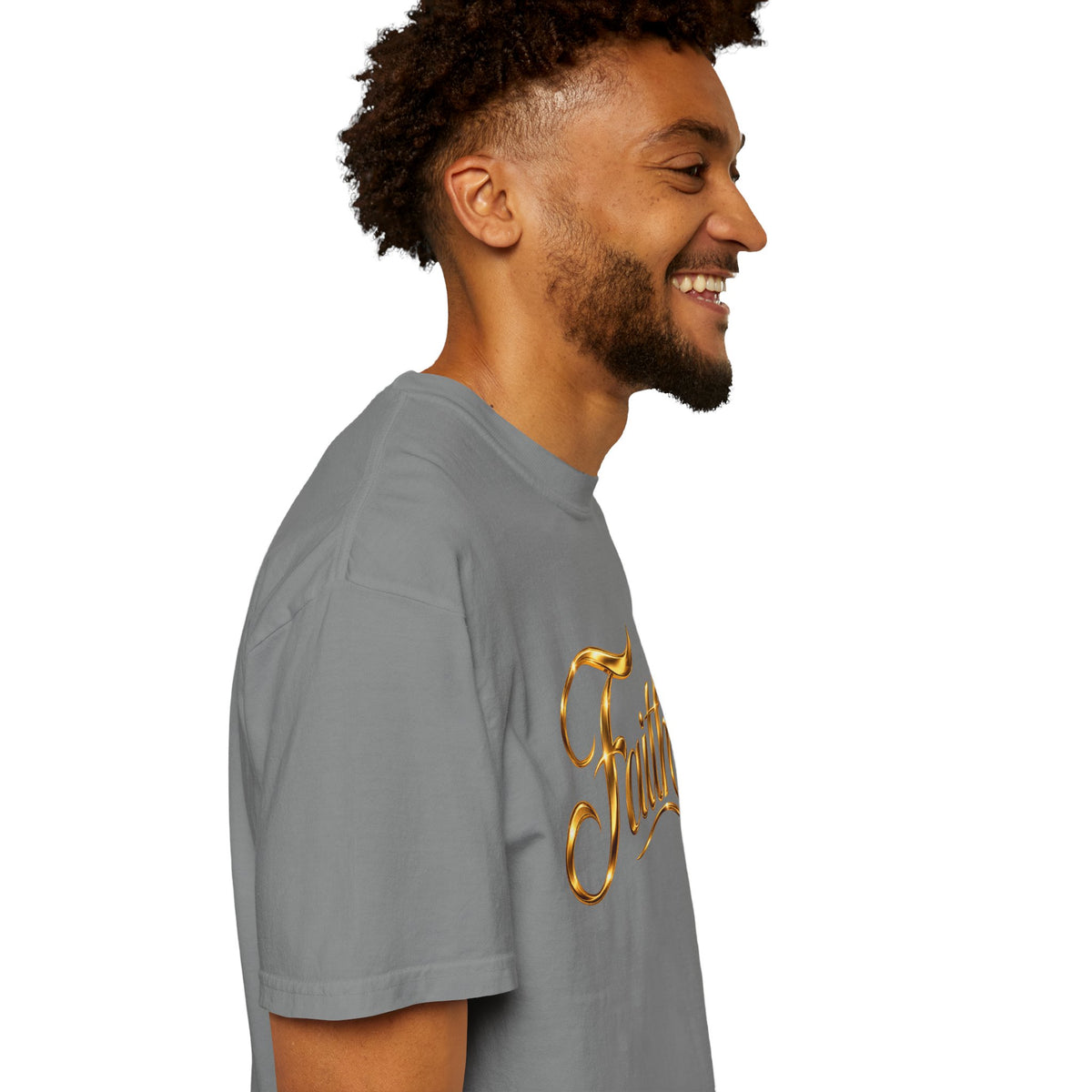 Faith Script T-Shirt — Gold Calligraphy Faith Tee