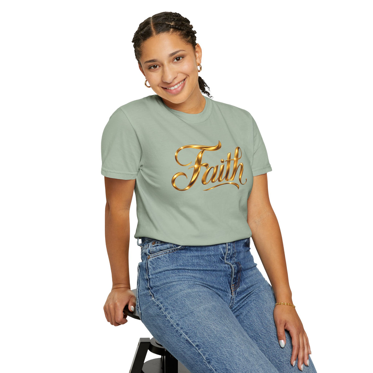 Faith Script T-Shirt — Gold Calligraphy Faith Tee