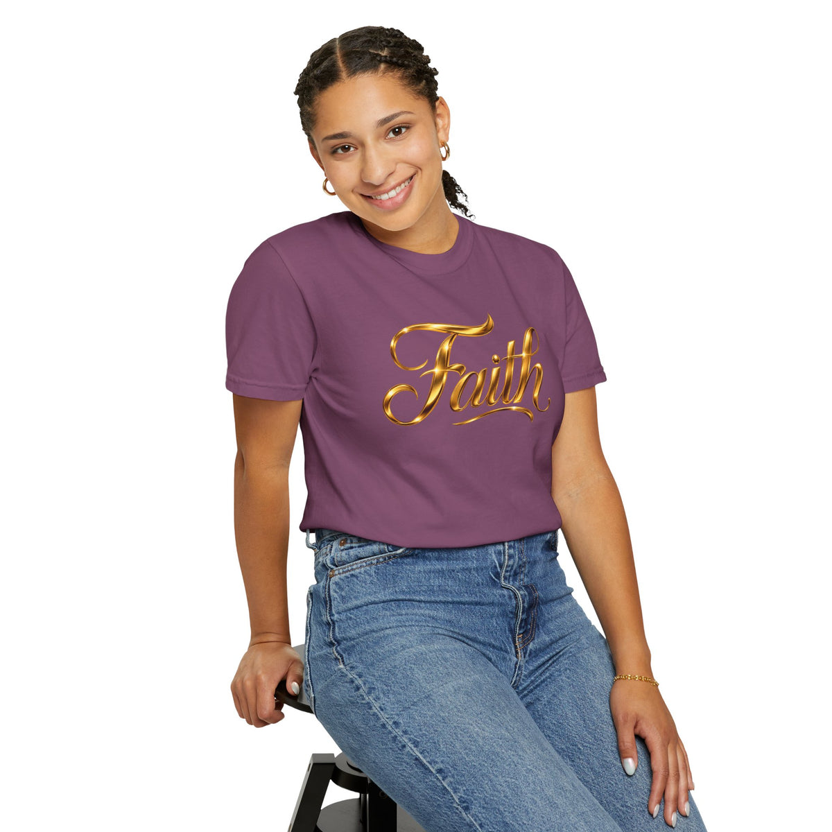 Faith Script T-Shirt — Gold Calligraphy Faith Tee