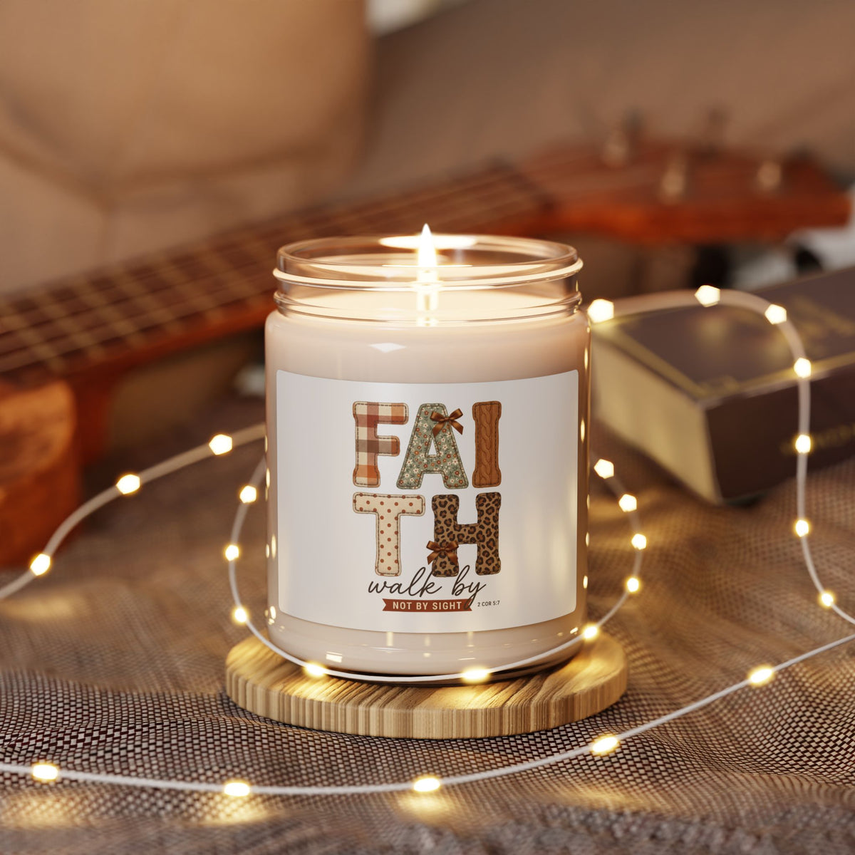 Faith Walks By Night Soy Candle | Christian Autumn, Fall Plaid Leaf
