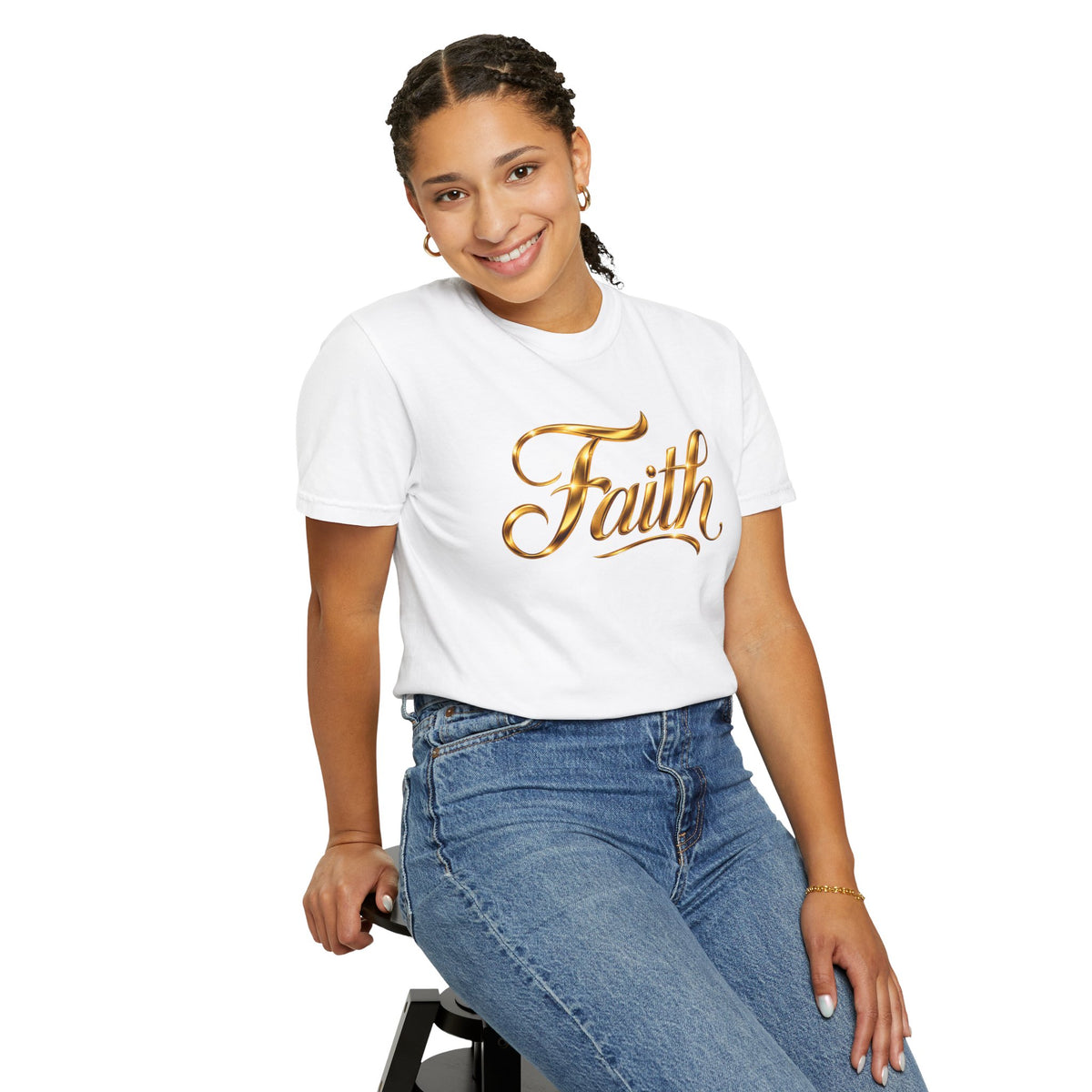 Faith Script T-Shirt — Gold Calligraphy Faith Tee