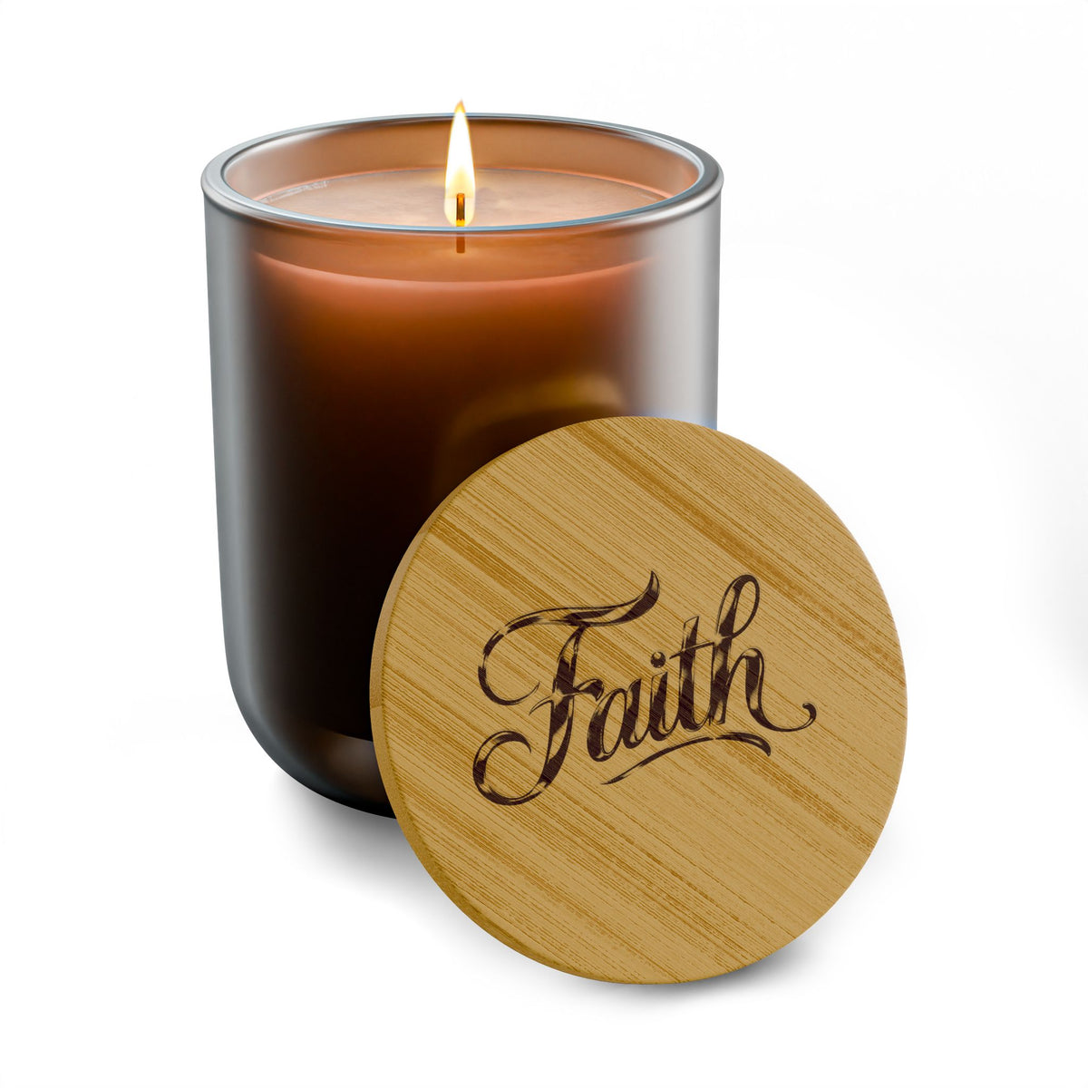 Engraved "Faith" Soy Candle — 14oz Scented Candle with Bamboo Lid
