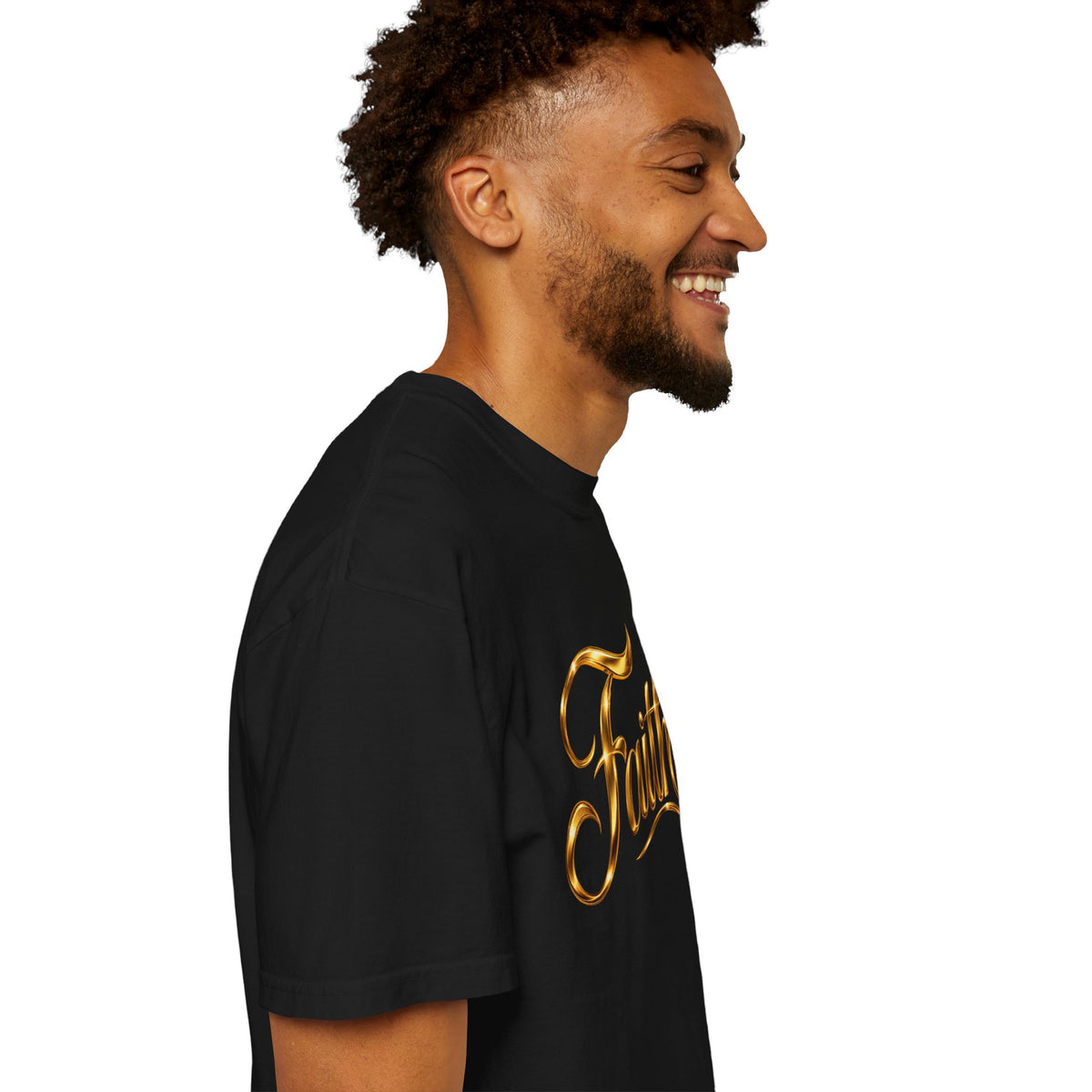 Faith Script T-Shirt — Gold Calligraphy Faith Tee