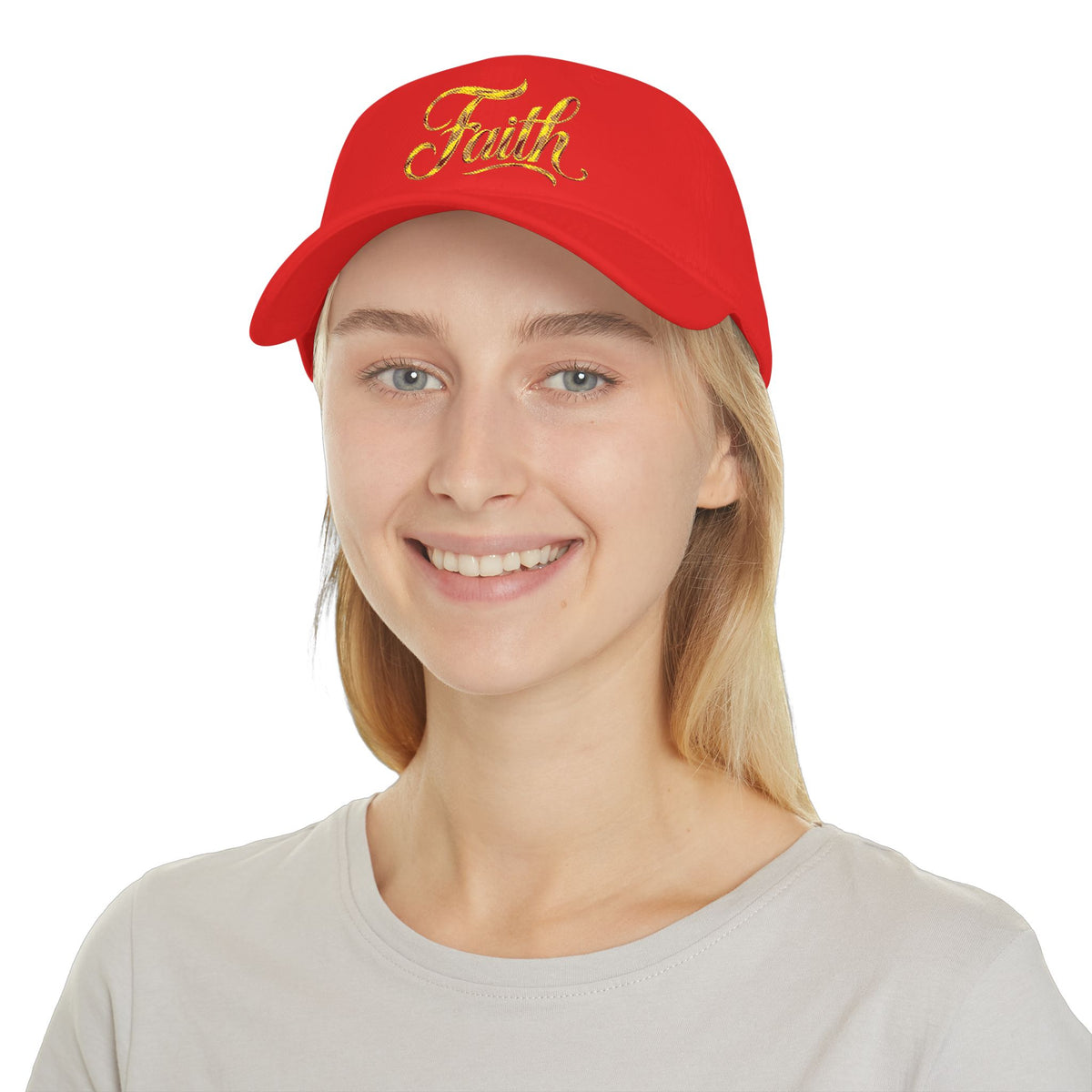 Faith Embroidered Baseball Cap - Gold Script Low Profile Hat