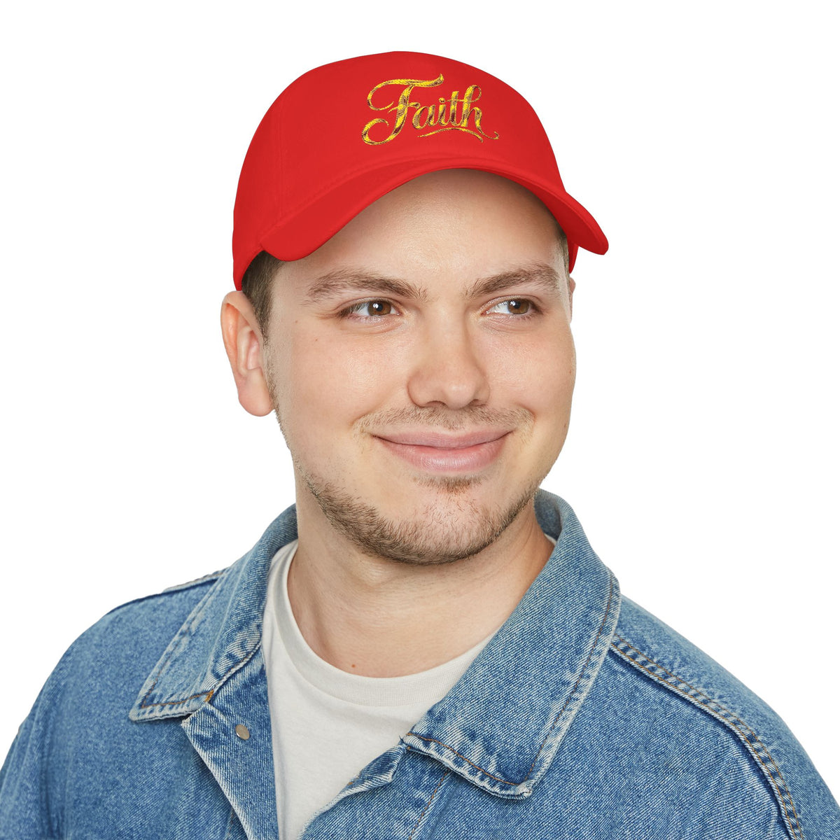 Faith Embroidered Baseball Cap - Gold Script Low Profile Hat
