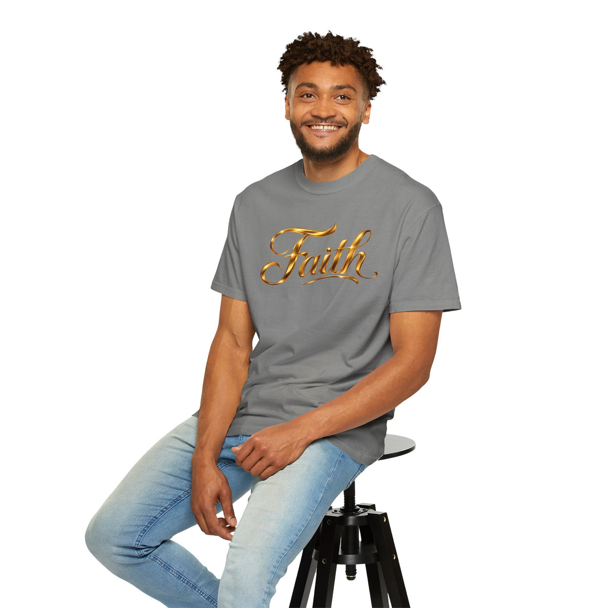 Faith Script T-Shirt — Gold Calligraphy Faith Tee