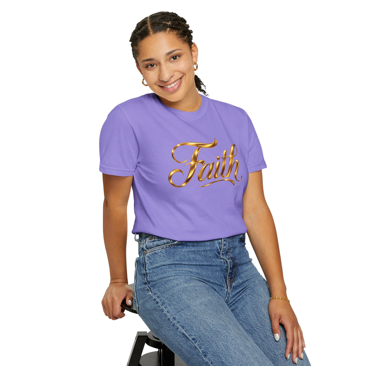 Faith Script T-Shirt — Gold Calligraphy Faith Tee