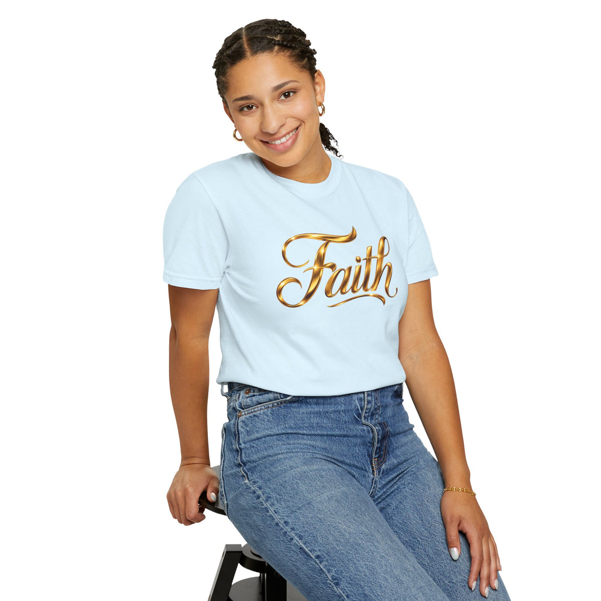 Faith Script T-Shirt — Gold Calligraphy Faith Tee