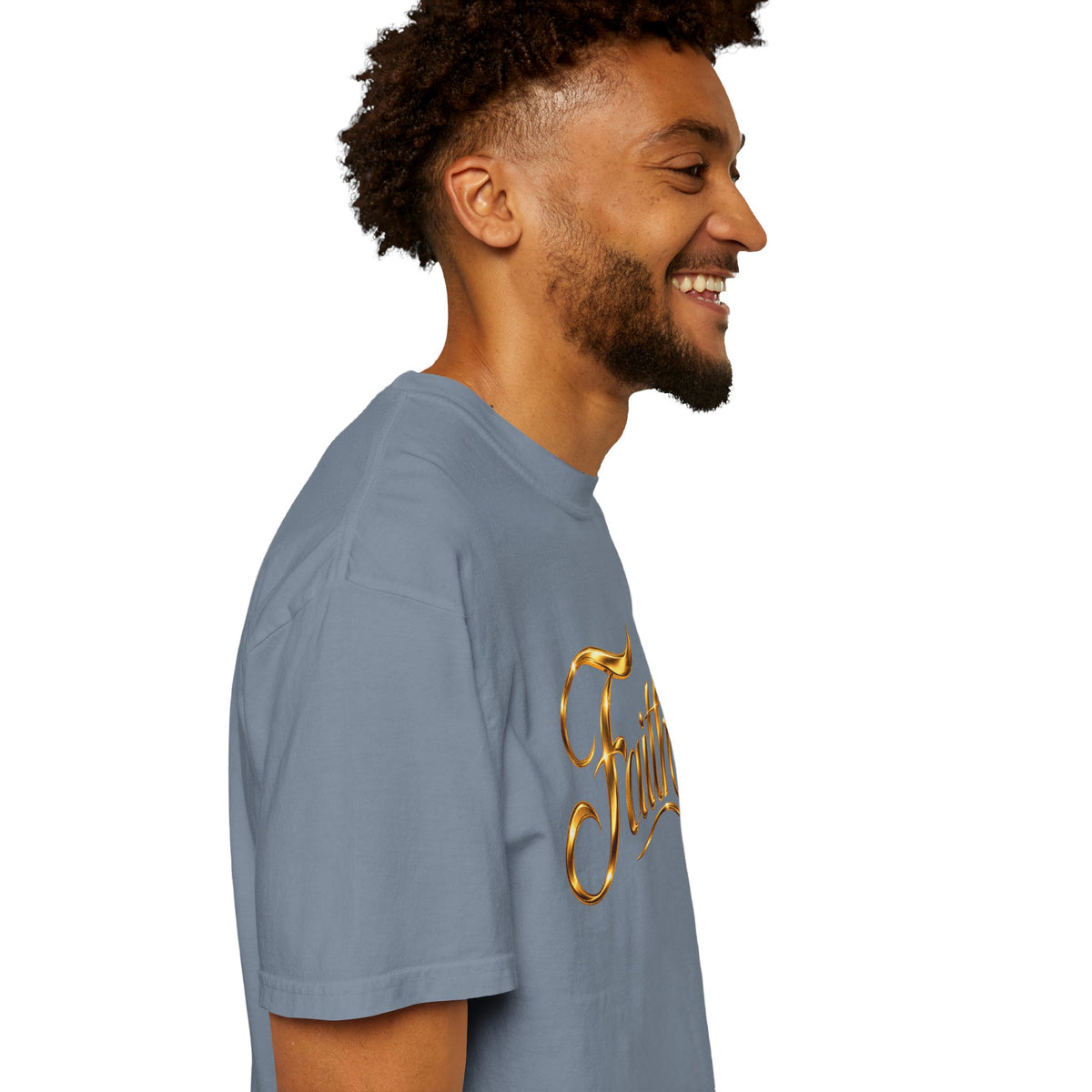 Faith Script T-Shirt — Gold Calligraphy Faith Tee