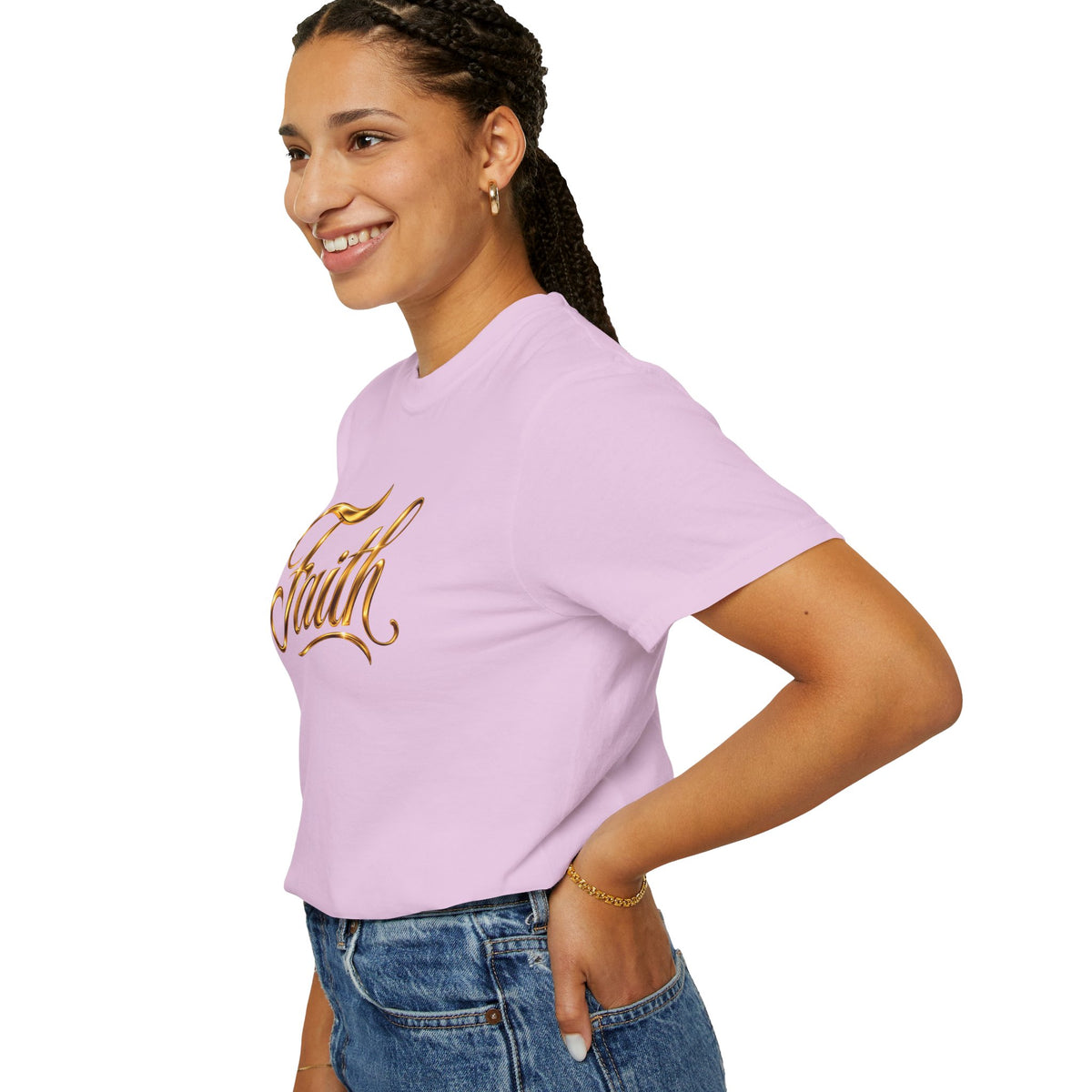 Faith Script T-Shirt — Gold Calligraphy Faith Tee