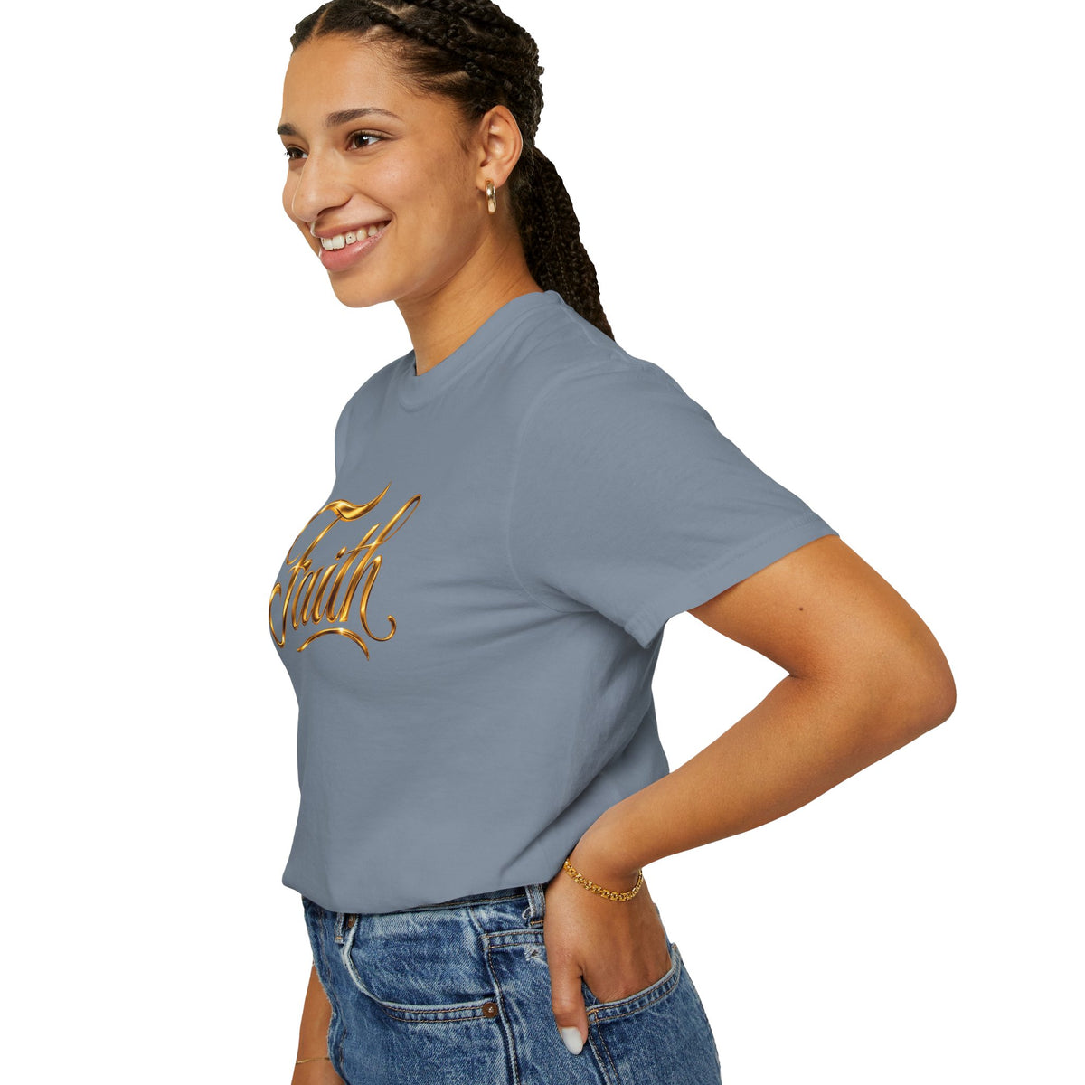Faith Script T-Shirt — Gold Calligraphy Faith Tee