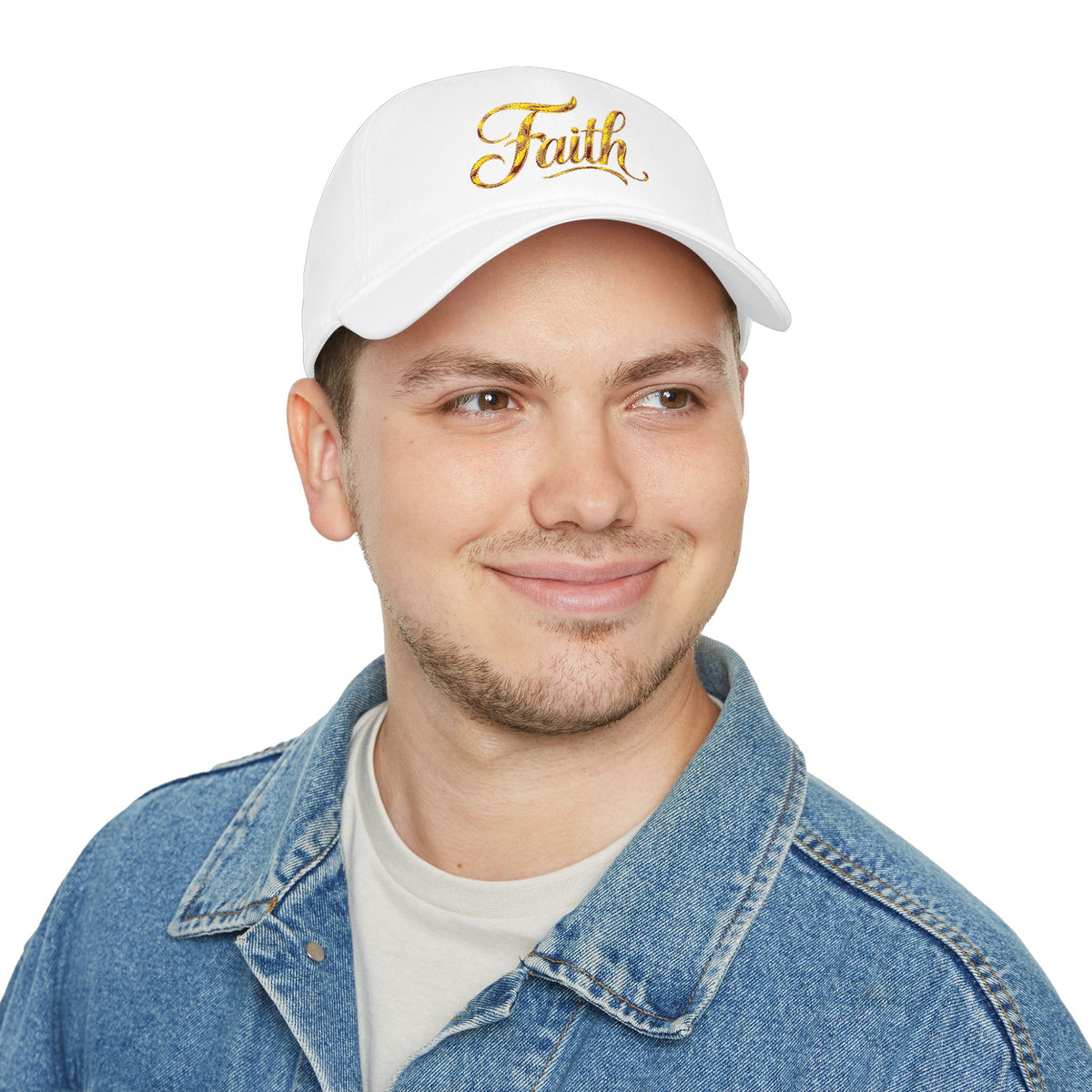 Faith Embroidered Baseball Cap - Gold Script Low Profile Hat