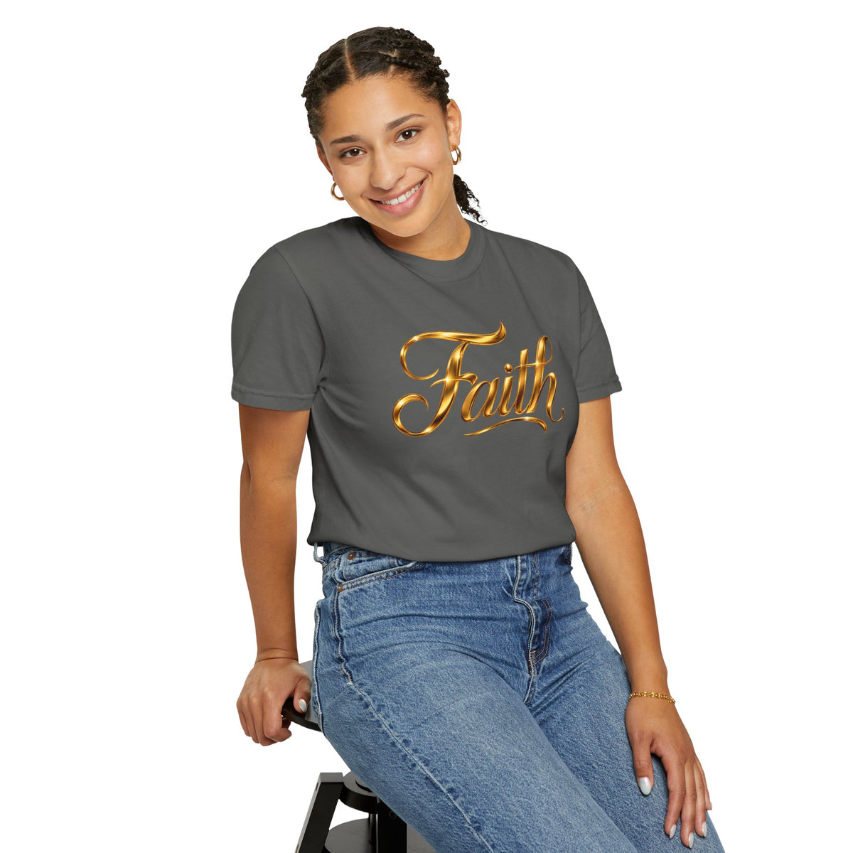 Faith Script T-Shirt — Gold Calligraphy Faith Tee