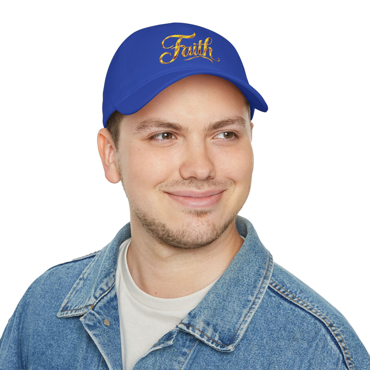 Faith Embroidered Baseball Cap - Gold Script Low Profile Hat