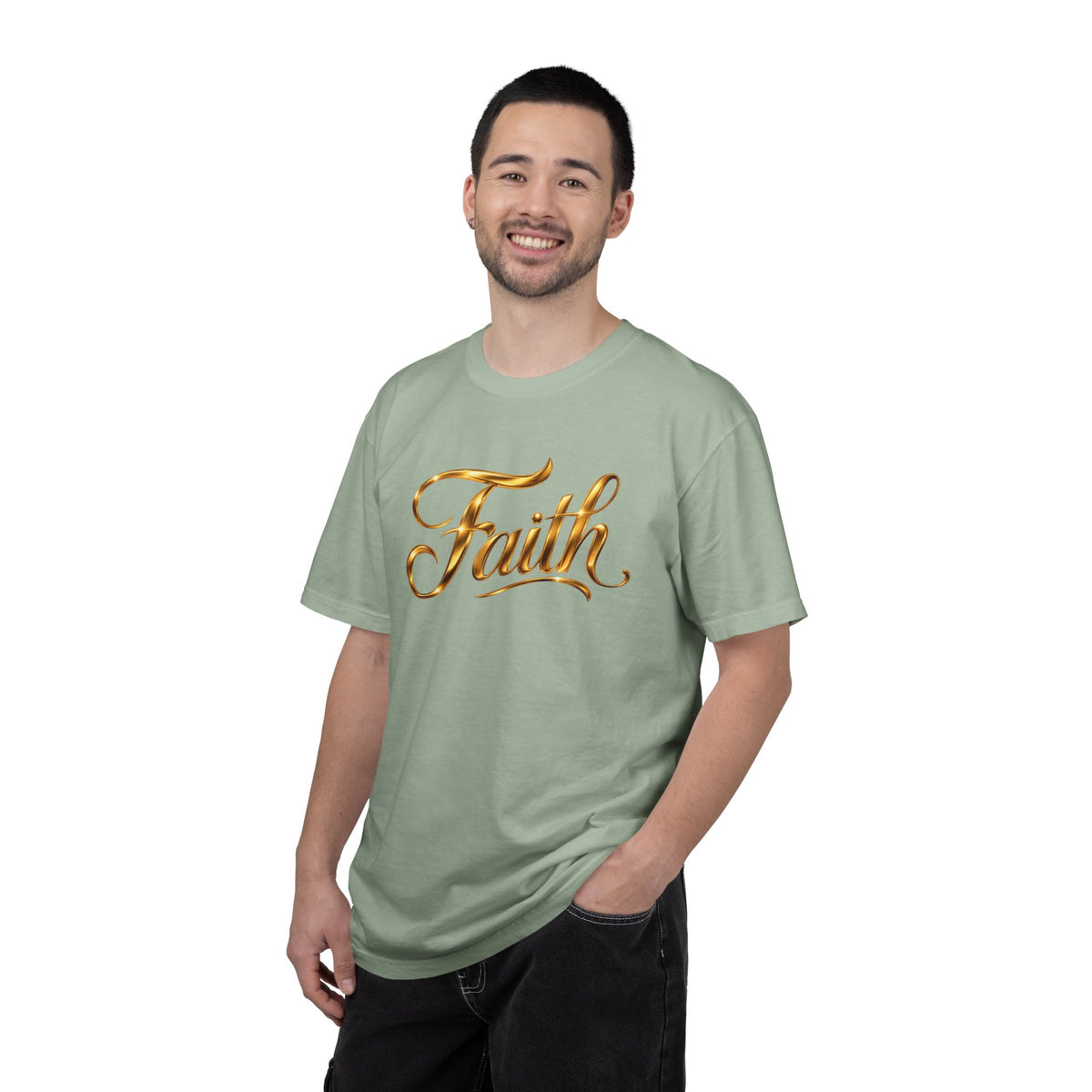 Faith Script T-Shirt — Gold Calligraphy Faith Tee