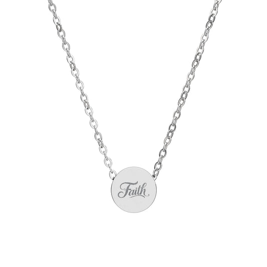 Mini Engraved Circle Necklace — Personalized 'Faith' Pendant
