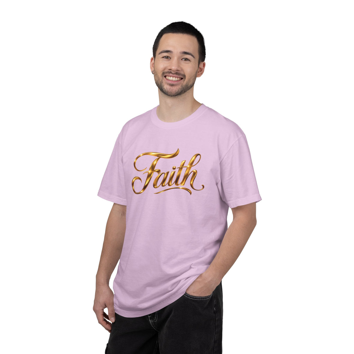 Faith Script T-Shirt — Gold Calligraphy Faith Tee