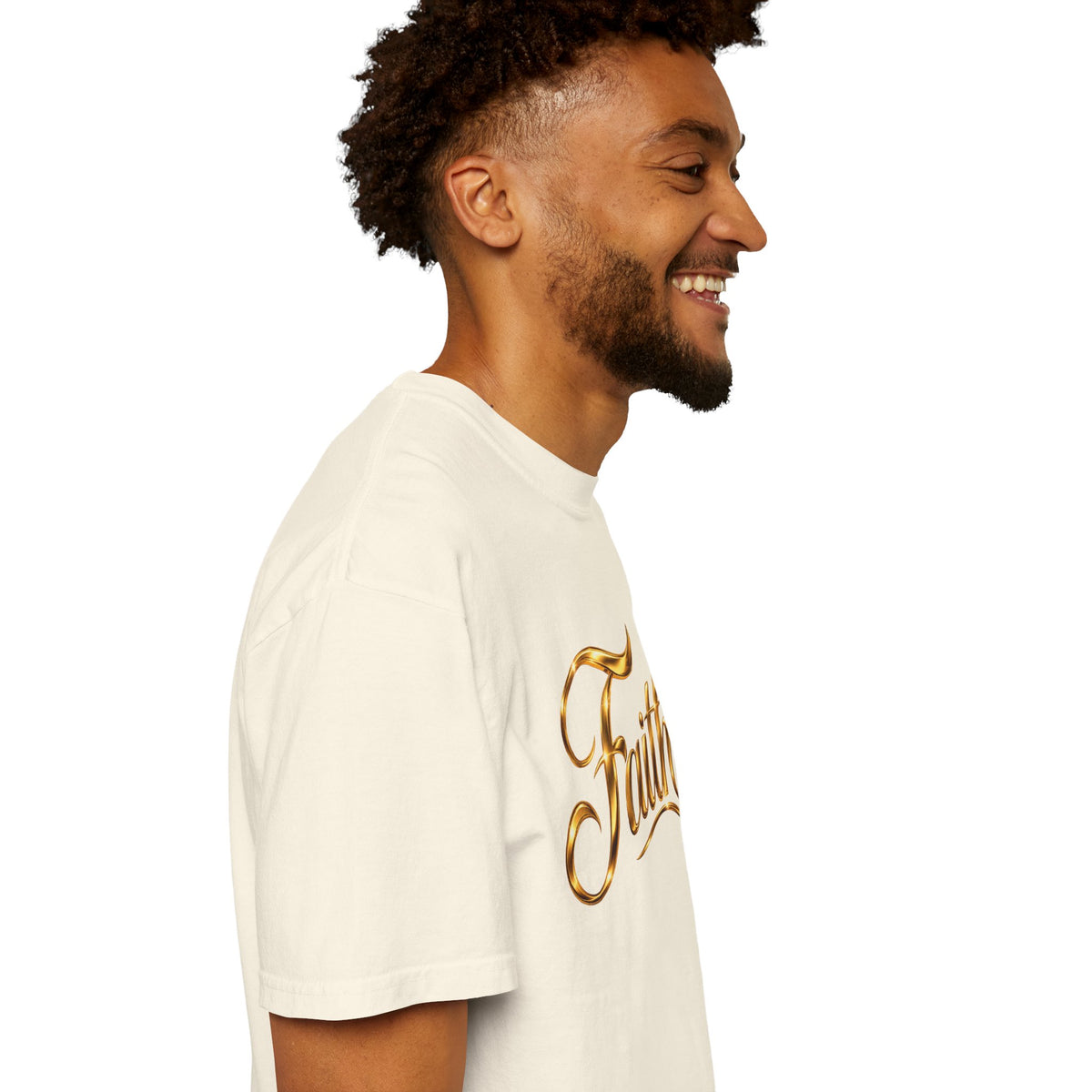 Faith Script T-Shirt — Gold Calligraphy Faith Tee