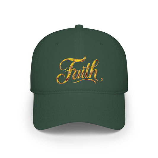 Faith Embroidered Baseball Cap - Gold Script Low Profile Hat