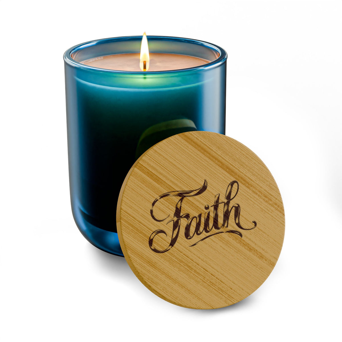 Engraved "Faith" Soy Candle — 14oz Scented Candle with Bamboo Lid