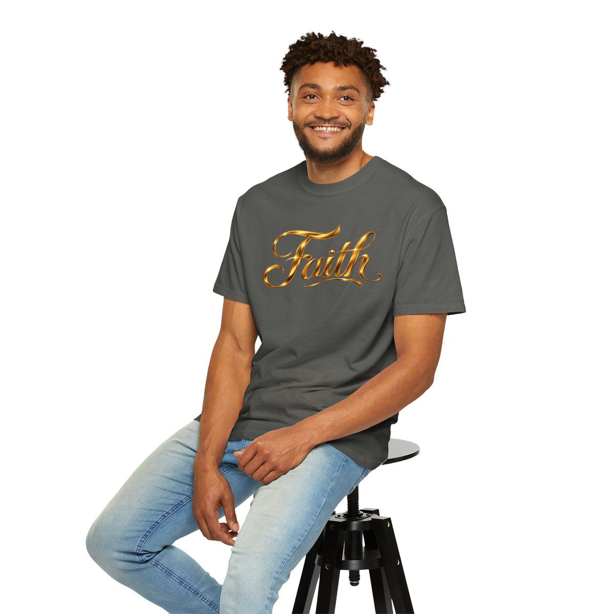 Faith Script T-Shirt — Gold Calligraphy Faith Tee