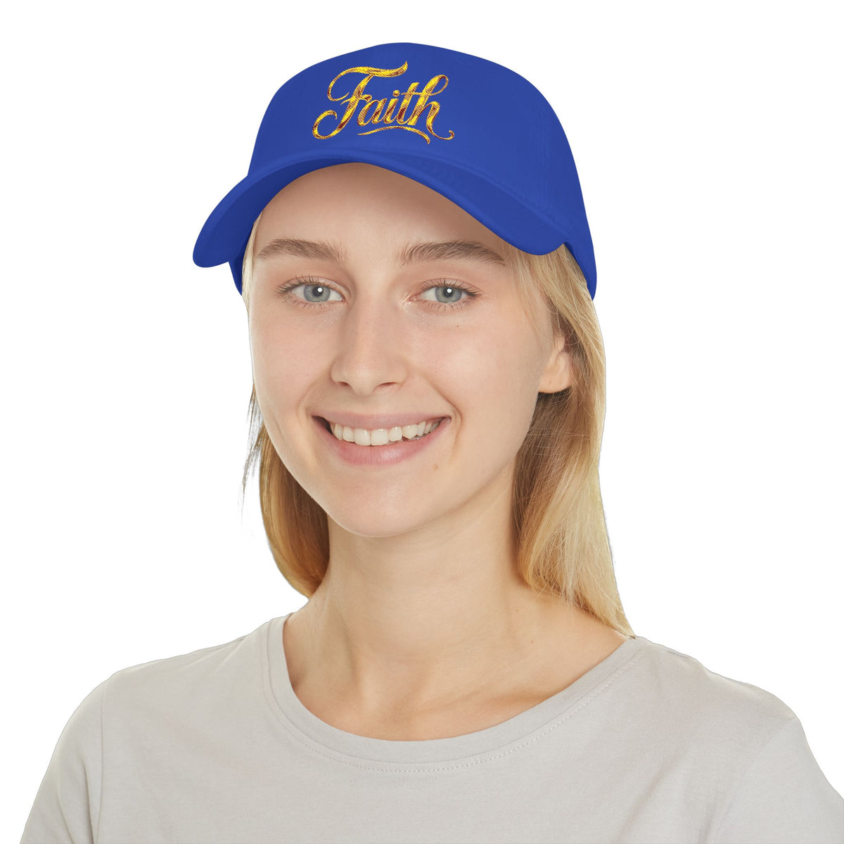 Faith Embroidered Baseball Cap - Gold Script Low Profile Hat