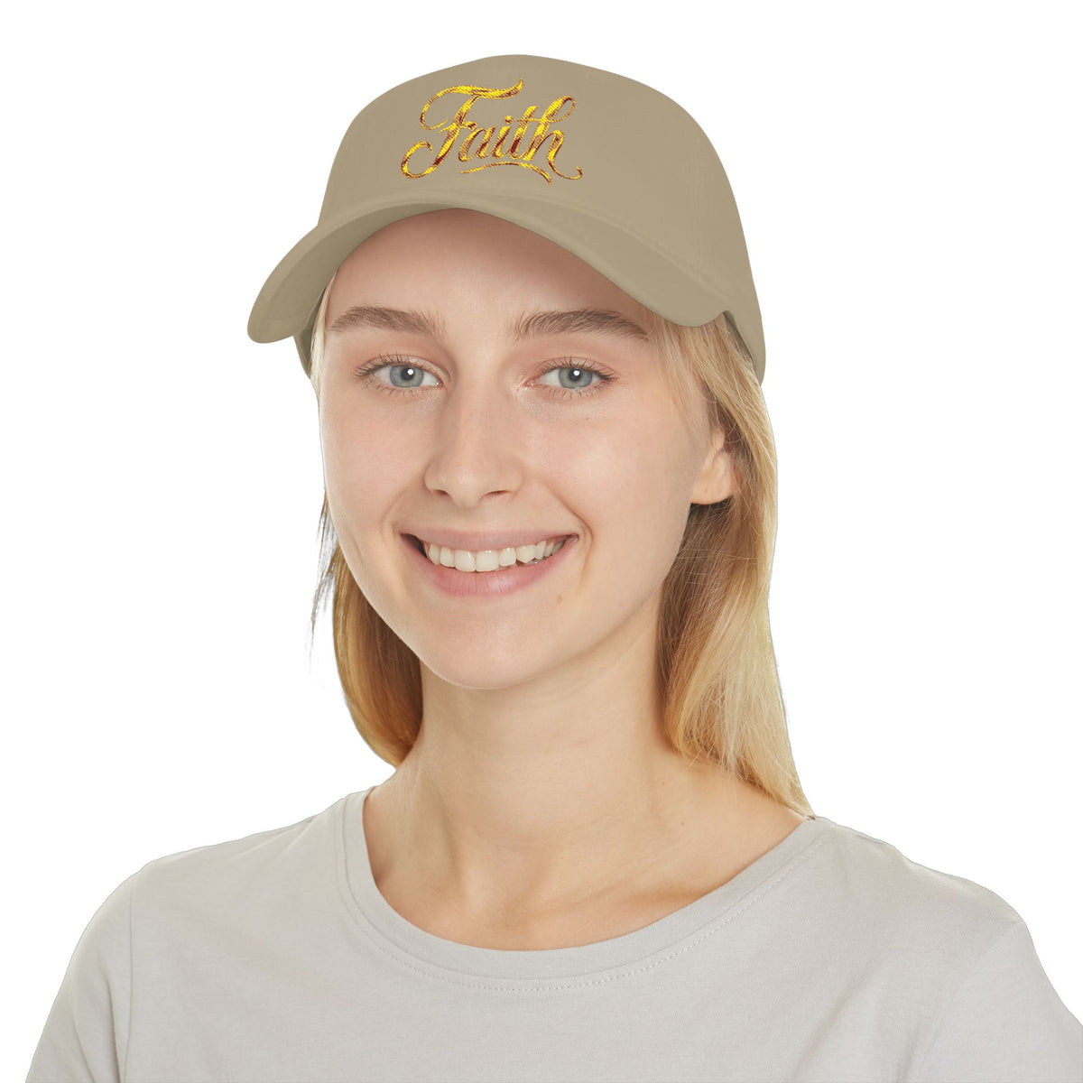 Faith Embroidered Baseball Cap - Gold Script Low Profile Hat