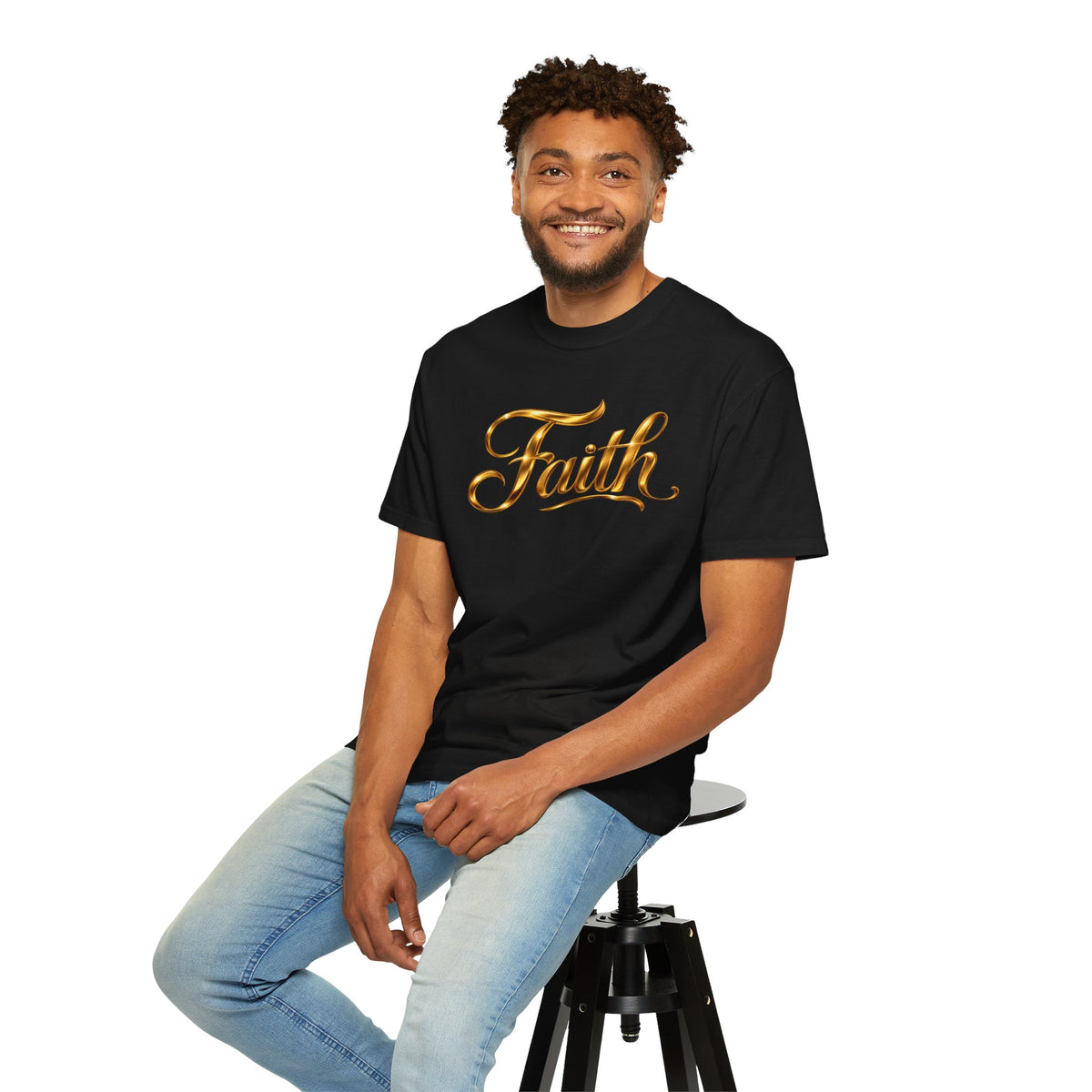 Faith Script T-Shirt — Gold Calligraphy Faith Tee