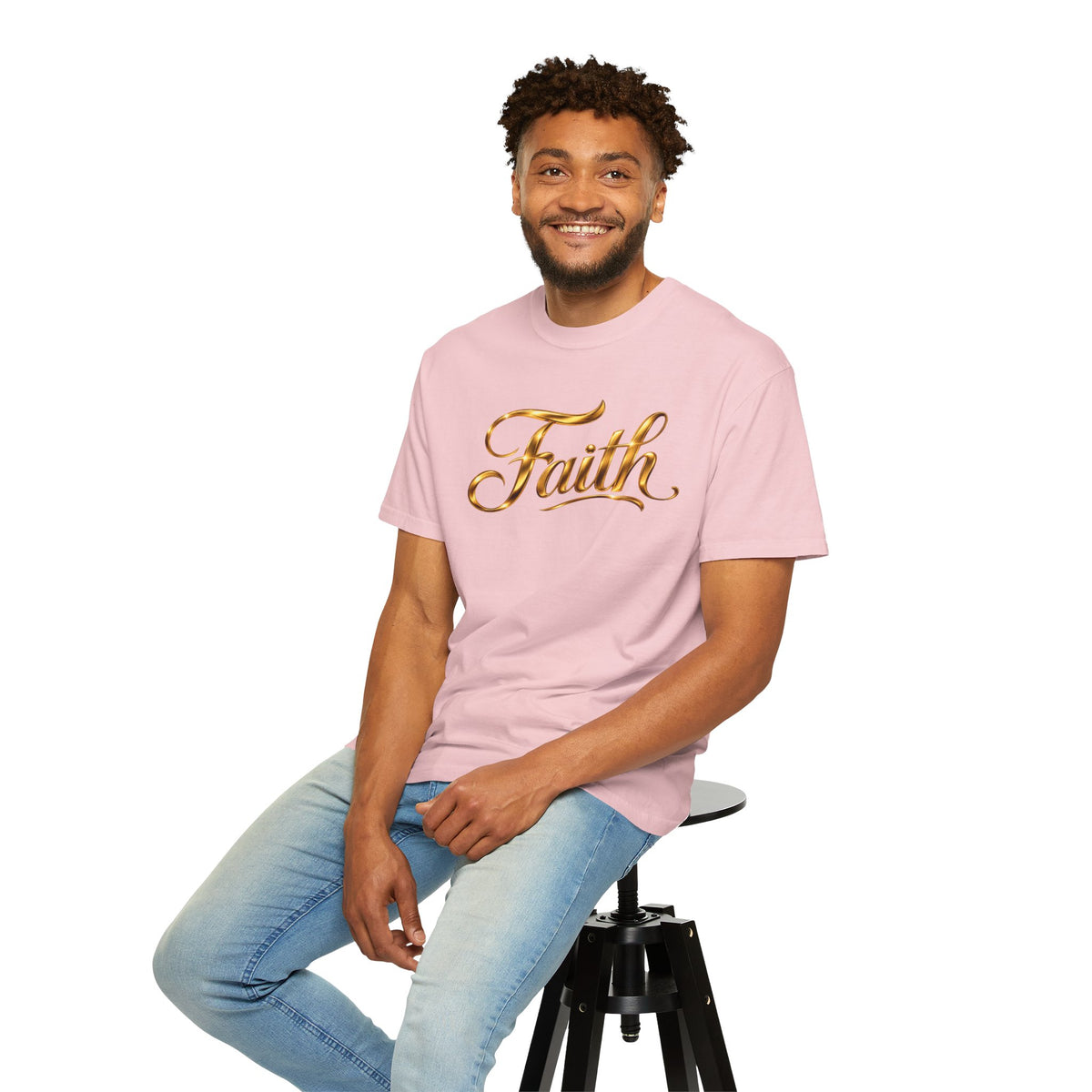 Faith Script T-Shirt — Gold Calligraphy Faith Tee