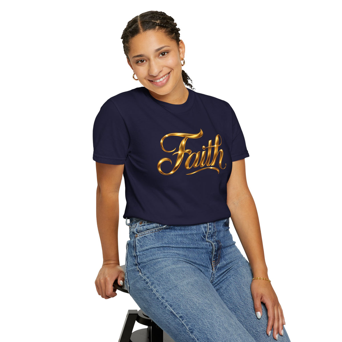 Faith Script T-Shirt — Gold Calligraphy Faith Tee