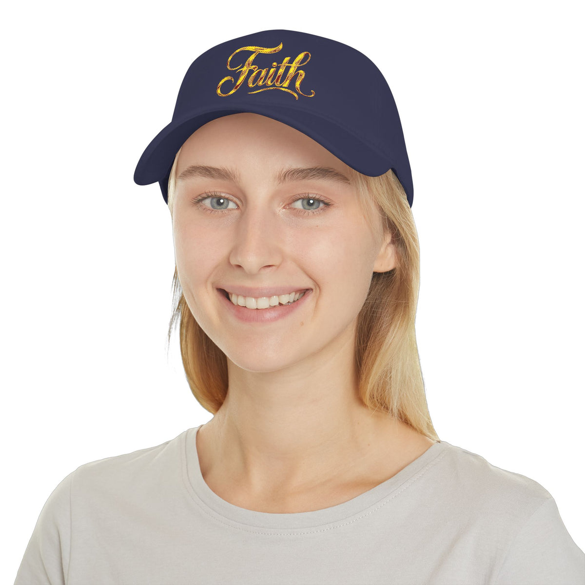 Faith Embroidered Baseball Cap - Gold Script Low Profile Hat