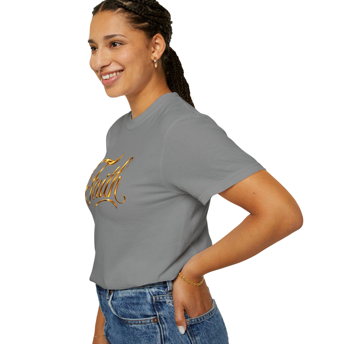 Faith Script T-Shirt — Gold Calligraphy Faith Tee