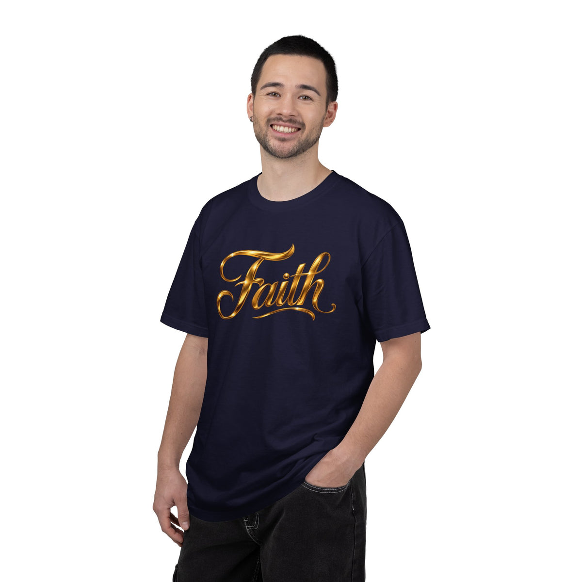 Faith Script T-Shirt — Gold Calligraphy Faith Tee