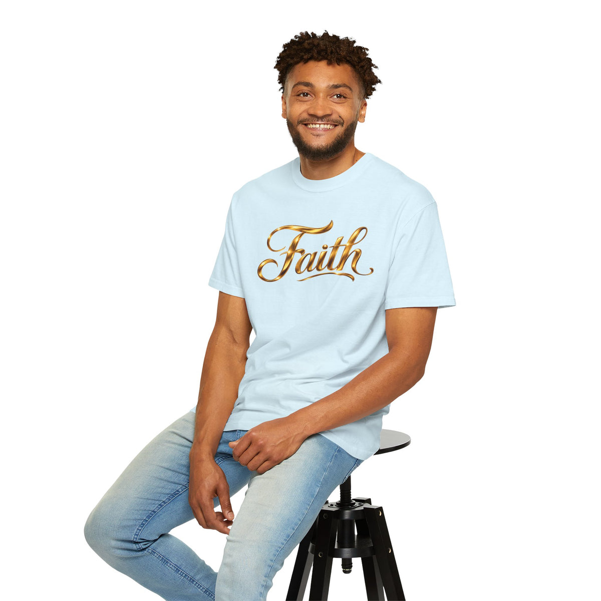 Faith Script T-Shirt — Gold Calligraphy Faith Tee