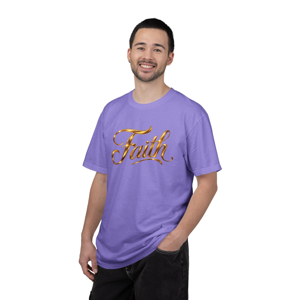 Faith Script T-Shirt — Gold Calligraphy Faith Tee