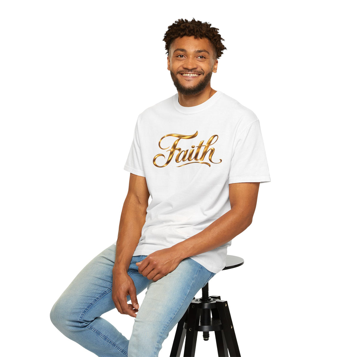Faith Script T-Shirt — Gold Calligraphy Faith Tee