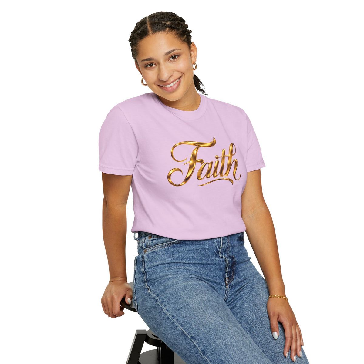 Faith Script T-Shirt — Gold Calligraphy Faith Tee
