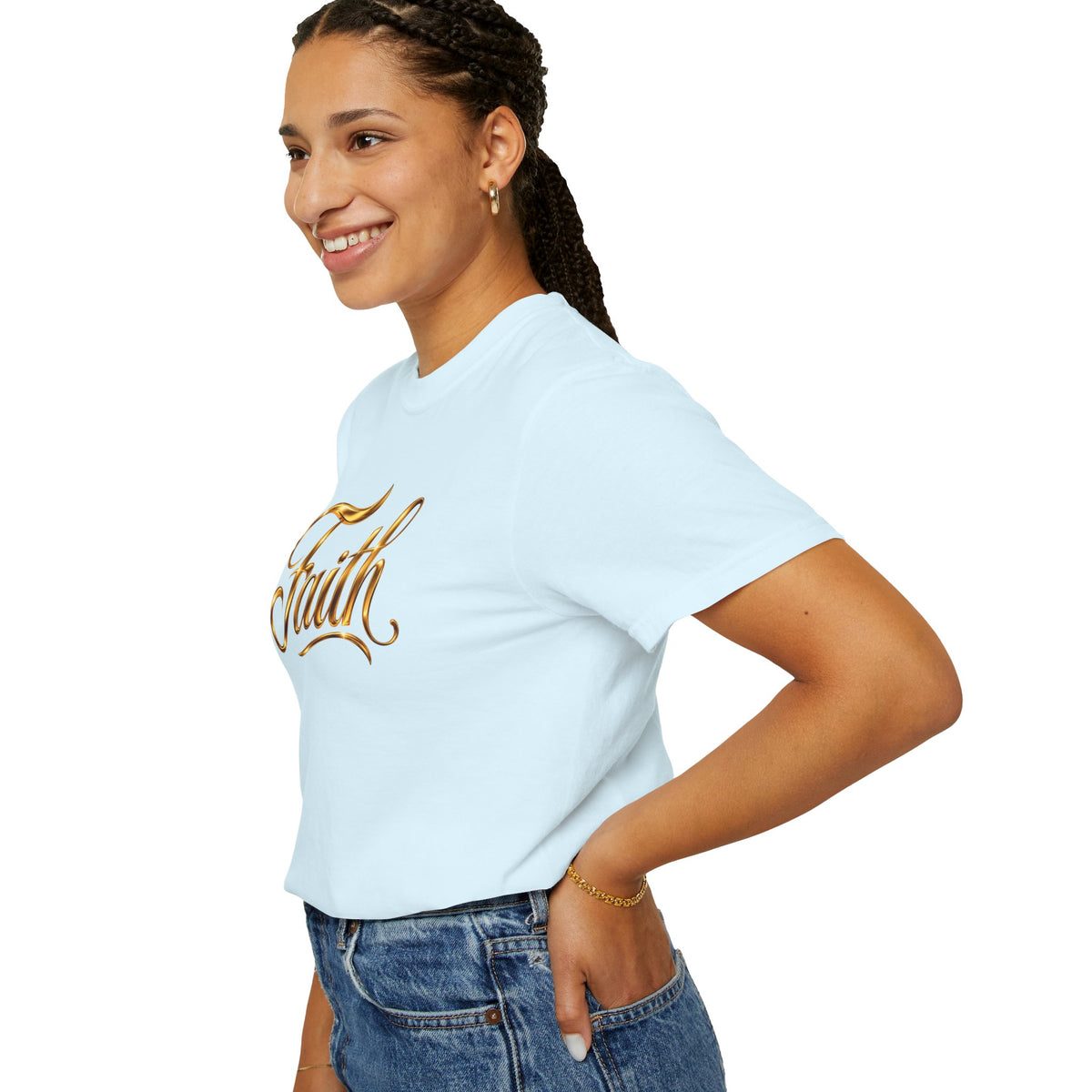 Faith Script T-Shirt — Gold Calligraphy Faith Tee