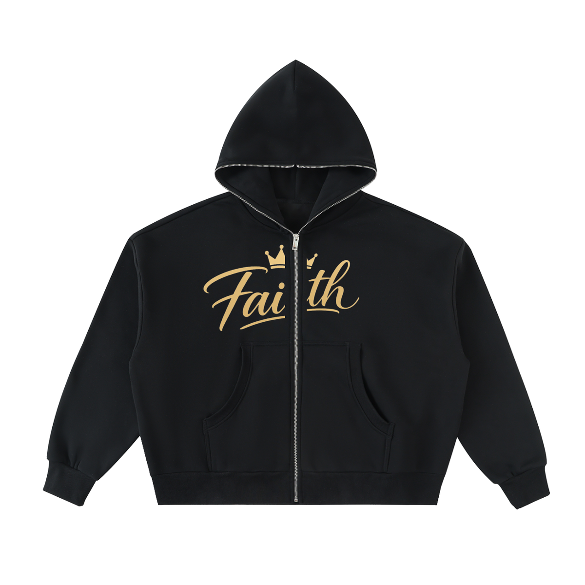 Fleeced Full-Zip Boxy Hoodie